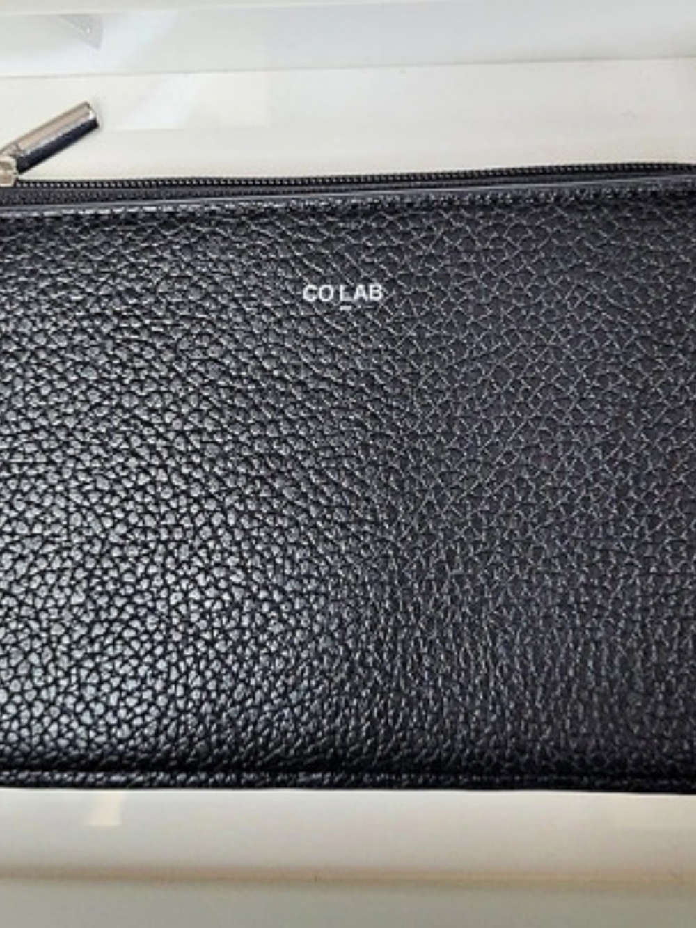 CO-LAB Black Recycled Pebble Vegan Leather Flat Cardholder Zip Wallet